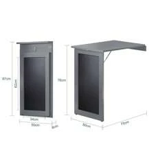 SoBuy FWT20-HG, Wall-Mounted Drop-Leaf Table, Folding Kitchen Dining Table Desk With Memo Board, Grey