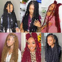 FULCRUM 12-36英寸蝴蝶辫钩针编织假发，厚实合成纤维，仿辫钩针编织假发，女士接发 - 酒紅色 - 查看 4