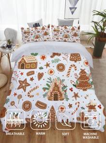 3pcs Christmas Gift Theme Quilt Cover Set, Gingerbread Man, Cake And Christmas Tree Print Bedding Set, 100% Polyester Super Soft HD Printing Bedding Set, For Bedroom, Guest Room (1*Quilt Cover + 2*Pillowcase, Without Core) - Multicolor - View 4