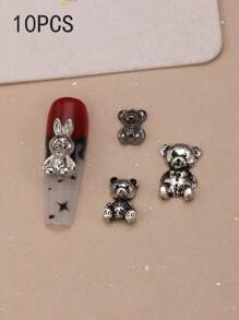 10 件复古熊指甲饰金属兔子指甲用品个性化美甲 3D 仿古银指甲宝石适合 DIY 美甲沙龙和个人使用指甲 - 彩色 - 查看 7
