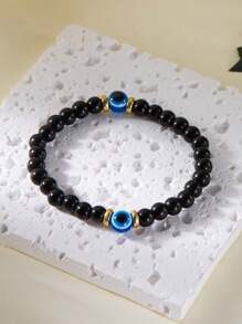 Braccialetto di cristallo con occhio malvagio, tormalina nera, empatia, protezione dell'aura, assorbimento di energia negativa, guarigione cristallina, sollievo dallo stress