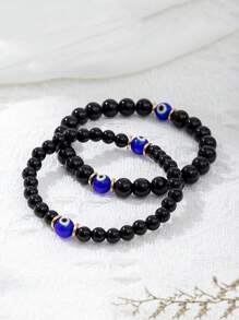 Braccialetto di cristallo con occhio malvagio, tormalina nera, empatia, protezione dell'aura, assorbimento di energia negativa, guarigione cristallina, sollievo dallo stress