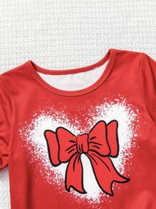 1 Set de camiseta casual roja con lazo + pantalones a lunares negro y blanco para niña, estampado de lunares a la moda, estampado de lazo, estilo vibrante, nuevo conjunto de niña para verano, apropiado para uso diario, juegos al aire libre, actividades padres-hijos, talla para niñas de 4 a 7 años, primavera y verano - Rojo - Ver 4