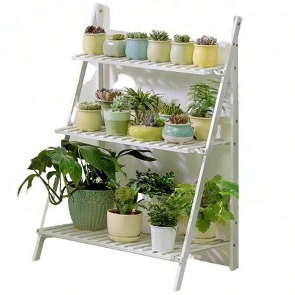 Suporte de madeira dobrável para plantas, suporte para vasos de flores internos e externos para varanda, sala de estar e decoração externa de corredor