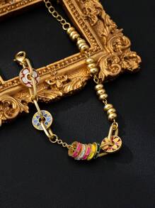 1 chiếc vòng tay thiết kế hoa phong cách Trung Hoa cổ điển mới, độc đáo, thời trang, đa năng, phù hợp để đeo thường ngày, ngày lễ - Vàng - Xem 11