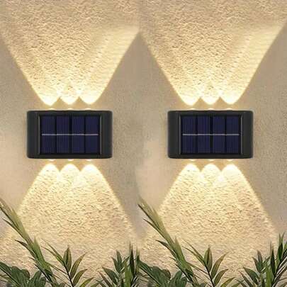 2 piezas Luz solar impermeable de 4/6/8/10/12/14/16 LED, adecuada para exterior, decoración de pared, balcón, foco ambiental de pared