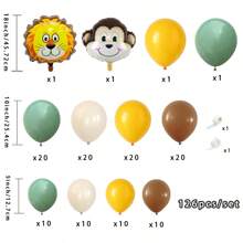126pcs Forest Animal Theme Party Balloon Wreath Kit, Green Balloons With Lion Head, Monkey Head Foil Balloons, Suitable For Birthday, Spring Outing, Zoo Opening Ceremony, Outdoor Hunting Event Party Decoration