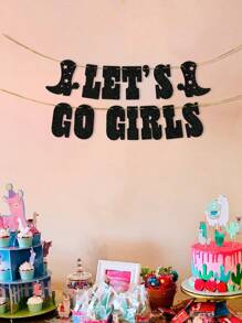 Pancarta de purpurina "¡Vamos chicas!" - Champán, decoraciones para despedida de soltera, banderín de cumpleaños de vaquera, suministros para fiesta con tema de rodeo y botas de vaquera con purpurina