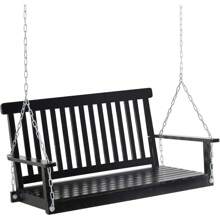 2-Seater Hanging Porch Swing Outdoor Patio Swing Chair Seat With Slatted Build And Chains, 440Lbs Weight Capacity, Black - Multicolor - View 9