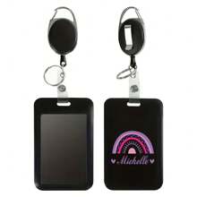 Customized Name Retractable ID Badge Holder Keychain Clip Name Tag Protector For Employee Card Cover Security Accessories Business Suitable Custom Name For Office Use Professional Design For Identification Personalized DIY