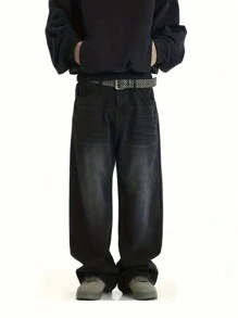 Men's Vintage Retro Street Style Black Non-Stretch Denim Jeans - Black - View 3