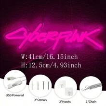 Cyberpunk Neon Sign - USB Powered, Wall-Mounted Gaming Decor Light With ...