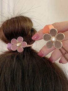 5 pezzi/set Elastici per capelli da donna in tinta unita con piccoli decorazioni floreali, accessori per capelli semplici, casual ed eleganti per raccolti, code di cavallo e frangia, adatti per uso quotidiano (possono presentare leggeri graffi, fenomeno normale)