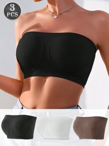 3pcs Solid Wireless Bandeau Bra - Multicolor - View 1