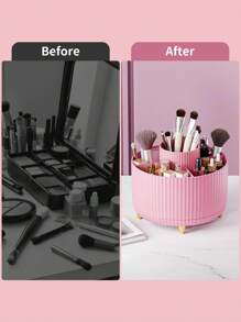 1pc Desktop Rotating Makeup Storage Box, Stationery Storage Box, Pen Holder, Cosmetics Display Rack, Multifunctional Makeup Brush Storage Bucket, Skincare Product Storage Box, Plastic Makeup Brush Storage Box Home Bathroom Decor Summer Makeup Organizer