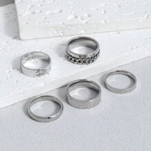 5pcs/Set Minimalist Stainless Steel Spider Roman Numerals Chains Decorative Ring Set Suitable For Man Daily Use And Fashionable Jewelry Gifts Summer Vacation Jewelry