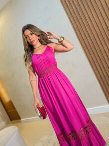 Vestido de Ferias Longa Viscolinho - Coral - Visão 4