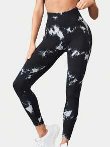 Pantalón deportivo de 3 piezas con efecto tie-dye para mujer, de cintura alta que levanta el trasero, transpirable, versátil para uso diario y deportivo