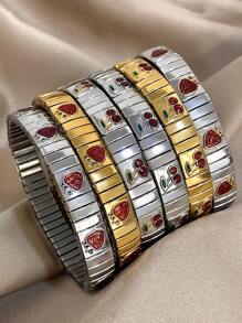 1pc Vintage Stretch Elastic Bracelet Enamel Fruits Wristband Bangle For Women Stainless Steel Bracelet Valentine Birthday Jewelry Gifts,Mom,Mother,Mother's Day,Gift