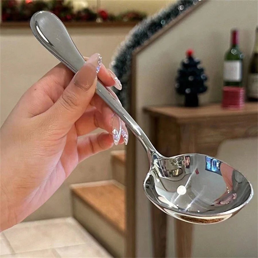 Stainless Steel Large Head Spoon, Thick Soup Spoon, Highly Attractive , Deepening, Large Spoon, Household Spoon, Hotel Buffet Spoon