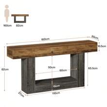 Tribesigns Mesa Consola Larga 160 cm, Mesa de Entrada de 2 Niveles, Mesa de Sofá con Almacenaje, Mesa de Madera de Granja para Detrás del Sofá para Sala de Estar, Pasillo, Rústico Marrón y Gris