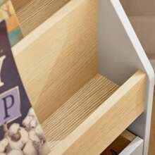 SoBuy Children Kids Bookcase Bookshelf Toy Shelf With Storage Chest On Wheels Light Grey And Natural W51 X D28 X H70cm KMB104-HG - Grey - View 6