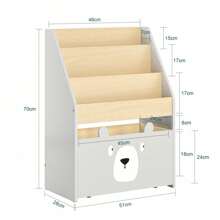SoBuy Children Kids Bookcase Bookshelf Toy Shelf With Storage Chest On Wheels Light Grey And Natural W51 X D28 X H70cm KMB104-HG - Grey - View 2