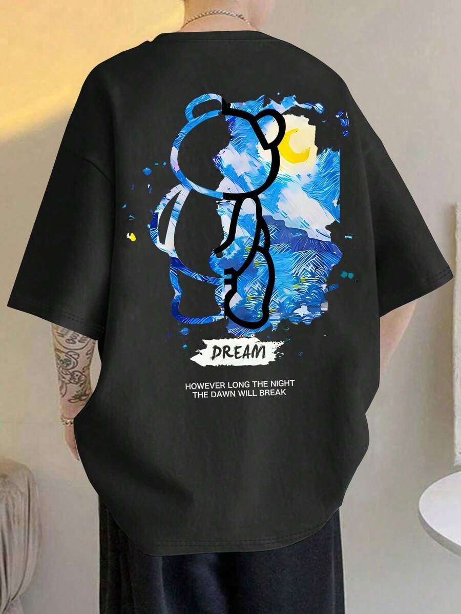 Camiseta Básica Masculina Dream Bear Unissex Tecido 100% Algodão Moda Streetwear - Preto - Visão 1