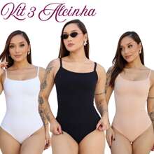 KIT 3 BODY ALCINHA FINA ANARRUGA ATOALHADO ALÇA FINA - PRETO BRANCO NUDE - Visão 1