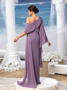 Faeriesty Mosy Elegant Applique Detail Sloping Neck Chiffon Formal Dress Evening Dress Mother Of The Bride Dress