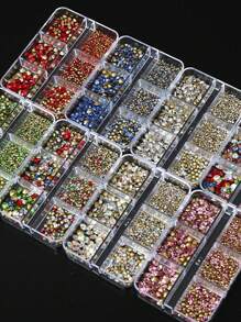 6-Compartment Pointed Bottom Rhinestone Nail Art Decorations, Mixed Assortment Of Pointed Bottom Rhinestones, Colorful Rhinestones, Pointed Bottom Round Rhinestones, Nail Jewelry Accessories Nails Nail Supplies Nail Gems - Multicolor - View 2