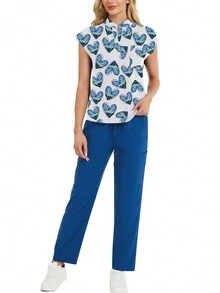 2pcs/Set Heart & Star Print Stand Collar Top And Long Pants Pajama Set - Multicolor - View 5