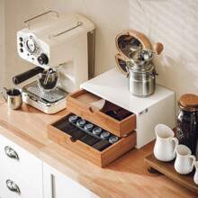 SoBuy FRG180-WN Kaffeekapsel Box aus MDF und Bambus Kapselständer mit 2 Schubladen Aufbewahrungsbox Kapselspender Schubladenbox Schreibtischorganizer