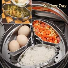3pcs/4pcs Stainless Steel Steamer Set - Fan-Shaped Steamer Box, Steaming Plate, Compatible With Rice Cooker, Wrinkle-Resistant, Heat-Resistant, Dishwasher Safe, Cooking And Dining Accessories Without Electricity Required