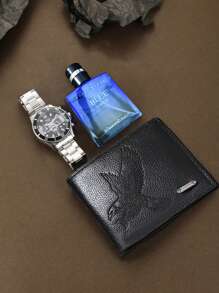 3 件/套男士商务时尚 PU 皮革钱包 + 多功能石英腕表 + 持久留香香水礼盒套装，是情人节或父亲节送给他的完美礼物，大容量多卡槽，商务休闲风格，生日礼物，毕业礼物，父亲节礼物 - 黑色 - 查看 3