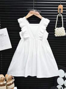 Young Girls Fashionable Lace Sleeveless Princess Vacation Dress, Summer