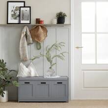 SoBuy Hallway Storage Bench Shoe Bench Shoe Rack Shoe Cabinet With Seat Cushion Grey W90 X D35 X H45cm FSR80-SG - Grey - View 5