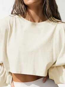 Sudadera corta de cuello redondo de moda para mujer, prenda básica para hacer deporte, ropa para gimnasio