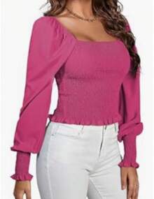 Blusa Cuello Cuadrado Manga Larga - Rosa Fucsia - Ver 2