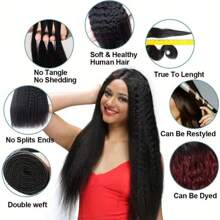 Kinky Straight Human Hair 3 Bundles With 5x5 Closure Yaki Straight Human Hair Weave Bundles Brazilian Human Hair Bundles In Hair Extensions Natural Black