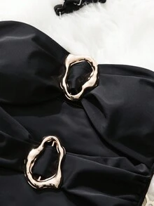 女士优雅连体泳衣，适合海滩夏季度假 - 黑色 - 查看 4