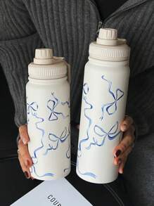 1 件 600ml-800ml-1000ml 蓝色蝴蝶结双层不锈钢保温杯，户外运动水瓶，平底杯，适用于办公室、户外、家居、生日、情人节、母亲节、毕业典礼、返校和其他节日 - 彩色 - 查看 5