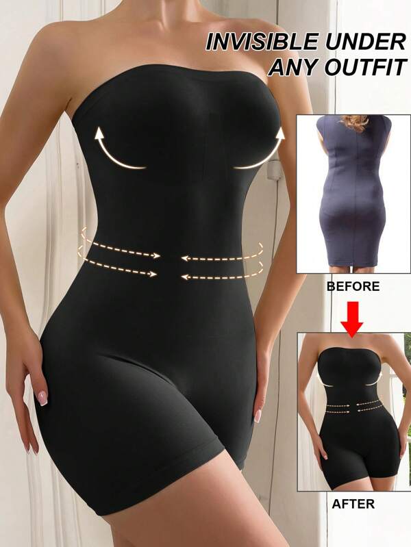 Body taille haute et soutien-gorge bustier sans bretelles pour femme, couleur unie, sans couture, mincissant, contrôle du ventre, levage des fesses, moulant, gaine amincissante