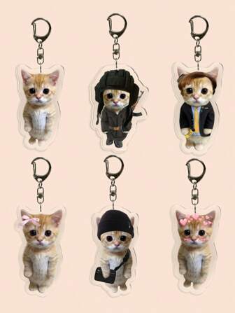 1pc Cute Cat Meme Sorrow Crying Kitten Head Acrylic Keychain/Bag Charm ,Lanyard,Ideal For Boyfriends, Girlfriends, Family Members, Party Favors, Animal Themed Cell Phone Decorations And More Car Accessories School Letter