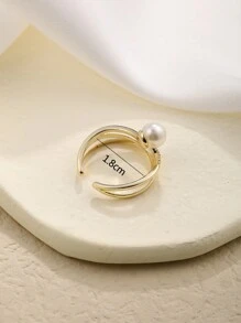 Faux Pearl & Cubic Zirconia Decor Ring - Yellow Gold - View 4