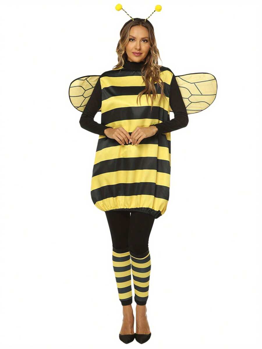 Halloween Women Bee Costume Set Bumble Bee Wings Headband Socks Lady Bee For Halloween Accessories - 黃色 - 查看 1