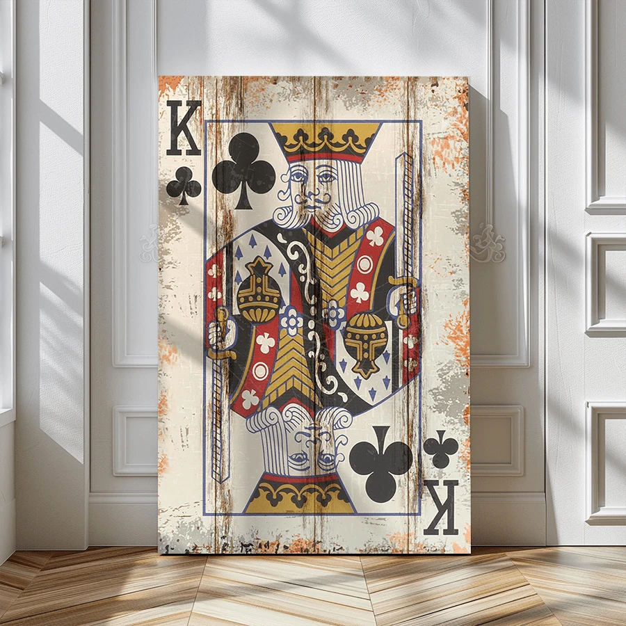1pc Framed Canvas Wall Art, Poker Print King Of Clubs Art Print Canvas Poster, Ideal Gift For Bedroom Living Room Hallway Dorm Wall Decor - Multicolor - View 1