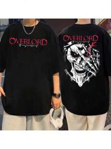 Overlord Skull T-Shirt Vintage Cartoon T-Shirt Geek Style Otaku Otome Nerd T-Shirt Unisex Men Women 100% Cotton Top Premium Streetwear New Arrival Various Colors!! Plus Size - 黑色 - 查看 1