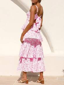 Women's Floral Spaghetti Strap Sleeveless Maxi Dress Ruffle Flowy Tiered For A Breezy Casual Look - 粉色 - 查看 4