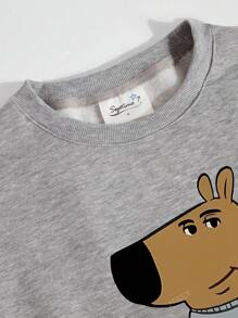 Felpa oversize unisex con stampa casual di un cucciolo astratto, con spalle basse, in morbido pile caldo adatto per climi freddi, top basic in cotone da donna, per primavera/estate
